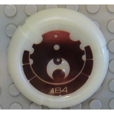 glow in dark opaque throwing disk with bionicle kanoka 184 ta-metru pattern