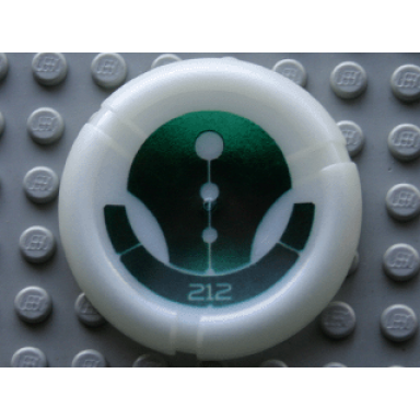 glow in dark opaque throwing disk with bionicle kanoka 212 ga-metru pattern