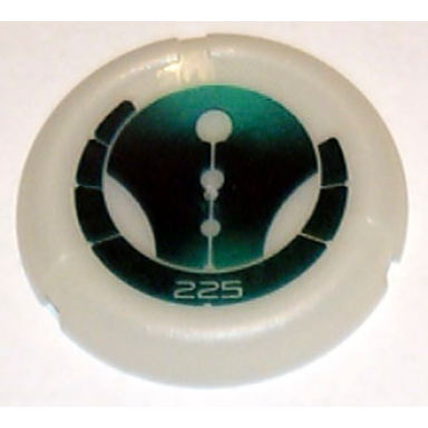 glow in dark opaque throwing disk with bionicle kanoka 225 ga-metru pattern