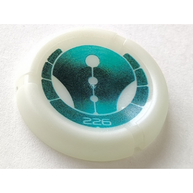 glow in dark opaque throwing disk with bionicle kanoka 226 ga-metru pattern