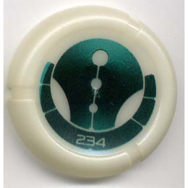 glow in dark opaque throwing disk with bionicle kanoka 234 ga-metru pattern