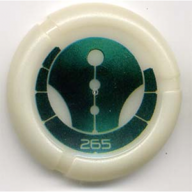 glow in dark opaque throwing disk with bionicle kanoka 265 ga-metru pattern