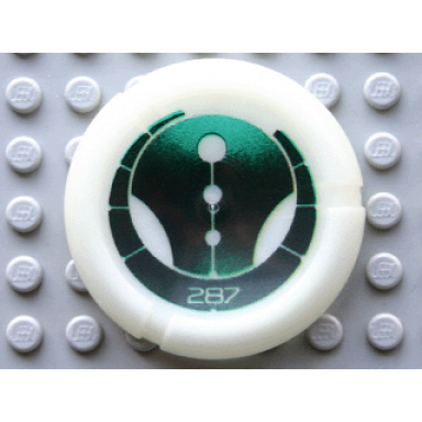 glow in dark opaque throwing disk with bionicle kanoka 287 ga-metru pattern