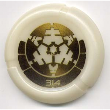 glow in dark opaque throwing disk with bionicle kanoka 314 po-metru pattern