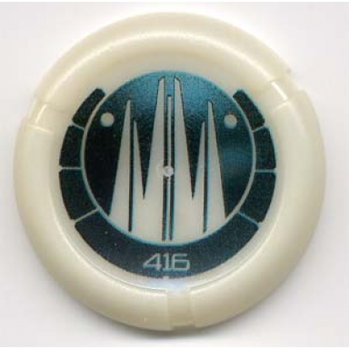 glow in dark opaque throwing disk with bionicle kanoka 416 ko-metru pattern