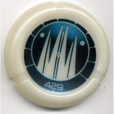 glow in dark opaque throwing disk with bionicle kanoka 429 ko-metru pattern