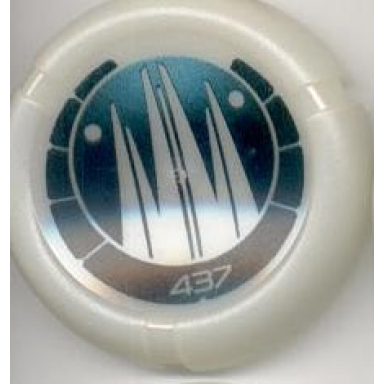 glow in dark opaque throwing disk with bionicle kanoka 437 ko-metru pattern