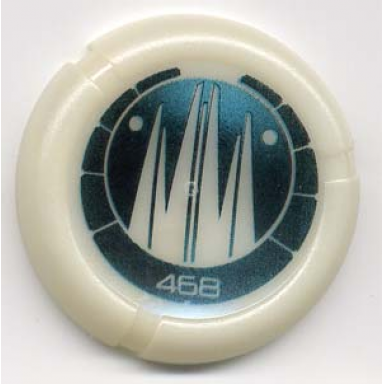 glow in dark opaque throwing disk with bionicle kanoka 468 ko-metru pattern