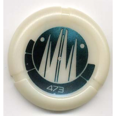glow in dark opaque throwing disk with bionicle kanoka 473 ko-metru pattern