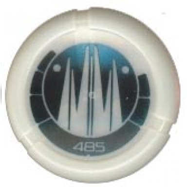 glow in dark opaque throwing disk with bionicle kanoka 485 ko-metru pattern