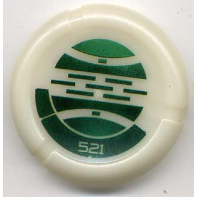 glow in dark opaque throwing disk with bionicle kanoka 521 le-metru pattern