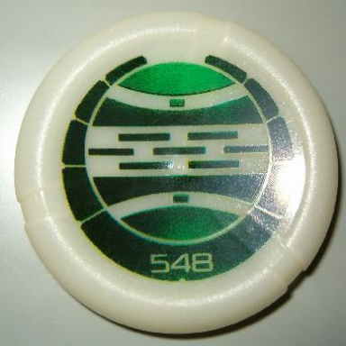 glow in dark opaque throwing disk with bionicle kanoka 548 le-metru pattern