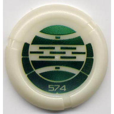 glow in dark opaque throwing disk with bionicle kanoka 574 le-metru pattern