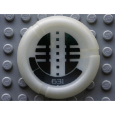 glow in dark opaque throwing disk with bionicle kanoka 631 onu-metru pattern