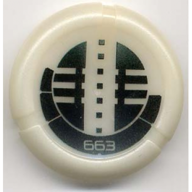glow in dark opaque throwing disk with bionicle kanoka 663 onu-metru pattern