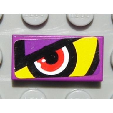purple tile 1 x 2 with purple yellow background and red eye left pattern sticker - set 8269