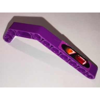 purple technic liftarm modified bent thick 1 x 11.5 double with taillight left pattern sticker - set 8202