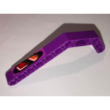 purple technic liftarm modified bent thick 1 x 11.5 double with taillight right pattern sticker - set 8202