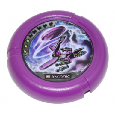 purple throwing disk with throwbot electro slizer energy 3 pips lego technic logo and robot throwing disk pattern