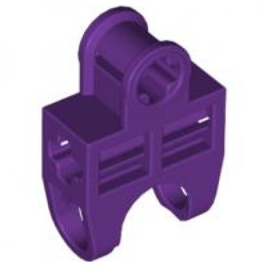 purple technic axle connector 2 x 3 with ball joint socket - open sides angled forks with closed axle holes