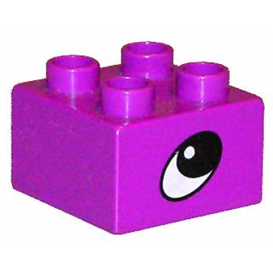 purple duplo brick 2 x 2 with eye rhinos pattern on two sides