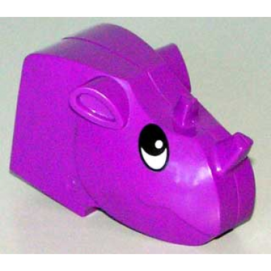 purple duplo figure head animal 2 x 2 base rhino with black and white eyes pattern