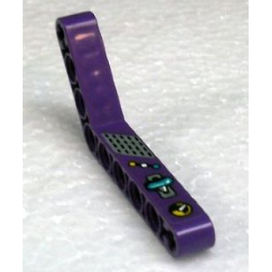 purple technic liftarm modified bent thick 1 x 9 6 - 4 with yellow gauge yellow white and turquoise buttons and handle pattern sticker - set 8268