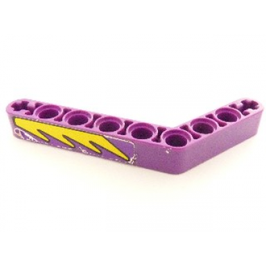 purple technic liftarm modified bent thick 1 x 9 6 - 4 with yellow flames pattern model left side sticker - set 8269