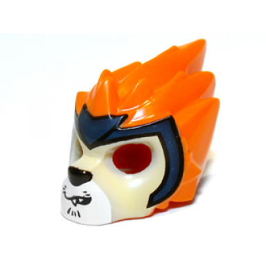 orange minifigure headgear mask lion with tan face crooked smile and dark blue headpiece pattern