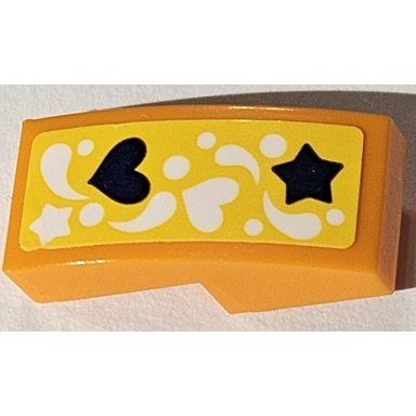 orange slope curved 2 x 1 x 2 3 with dark blue and white hearts stars dots and swirls pattern sticker - set 41373