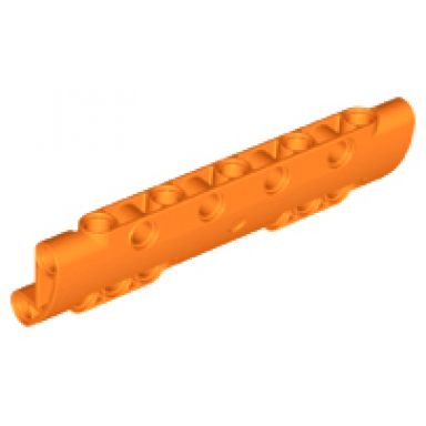 orange technic panel curved 11 x 3 with 10 pin holes through panel surface