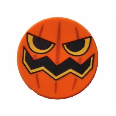 orange tile round 2 x 2 with bottom stud holder with pumpkin jack o lantern pattern