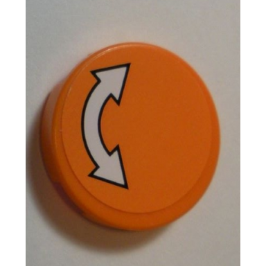 orange tile round 2 x 2 with bottom stud holder with white curved arrow double with black outline on orange background pattern sticker - set 60062