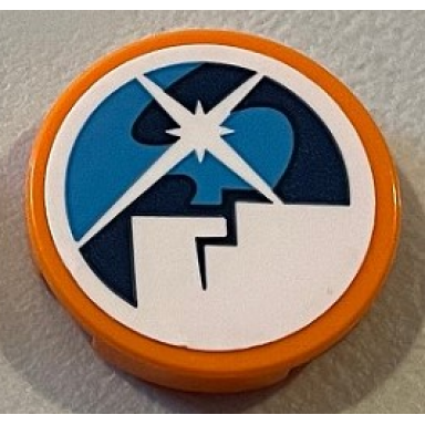 orange tile round 2 x 2 with bottom stud holder with dark blue dark azure and white arctic explorers logo pattern sticker - set 60196