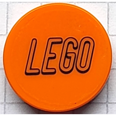 orange tile round 2 x 2 with bottom stud holder with black lego logo outline rounded ends on transparent background pattern sticker - set 80111