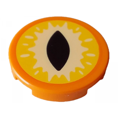 orange tile round 2 x 2 with bottom stud holder with yellow and bright light yellow eye with black slit pupil pattern dungeons dragons beholder