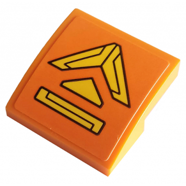 orange slope curved 2 x 2 x 2 3 with yellow hull plates and triangle pattern sticker - set 76107