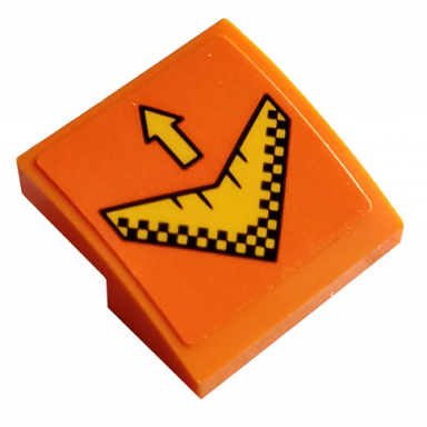 orange slope curved 2 x 2 x 2 3 with yellow vent and arrow pattern sticker - set 76107
