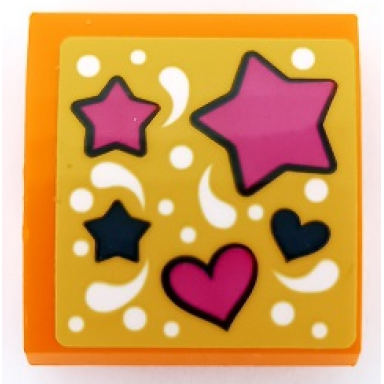 orange slope curved 2 x 2 x 2 3 with dark blue and magenta hearts and stars and white dots pattern sticker - set 41373