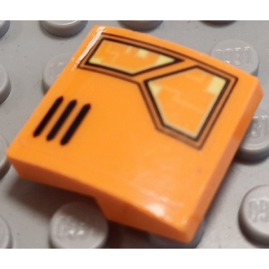 orange slope curved 2 x 2 x 2 3 with armor plates and black air vent lines pattern model left side sticker - set 70357