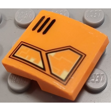 orange slope curved 2 x 2 x 2 3 with armor plates and black air vent lines pattern model right side sticker - set 70357