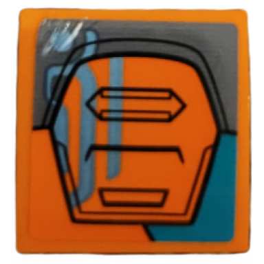 orange slope curved 2 x 2 x 2 3 with dark bluish gray and dark turquoise armor plates with black outlines and metallic light blue circuitry pattern sticker - set 76194