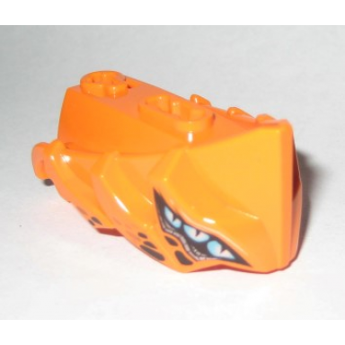 orange hero factory creature head jaw with axle hole with 6 medium azure eyes and black spots pattern