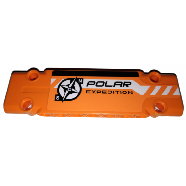 orange technic panel plate 3 x 11 x 1 with black and white stripes partially dotted polar expedition and compass logo on orange background pattern model left side sticker - set 42038