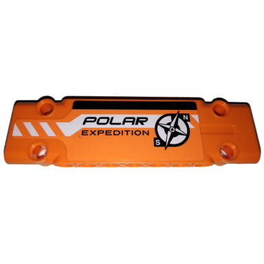 orange technic panel plate 3 x 11 x 1 with black and white stripes partially dotted polar expedition and compass logo on orange background pattern model right side sticker - set 42038
