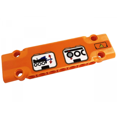 orange technic panel plate 3 x 11 x 1 with electricity danger sign wheels chassis and red arrows pattern model left side sticker - set 42128