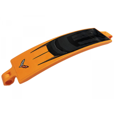 orange technic panel curved 3 x 13 with black and gray air intake grille and chevrolet logo pattern sticker - set 42093