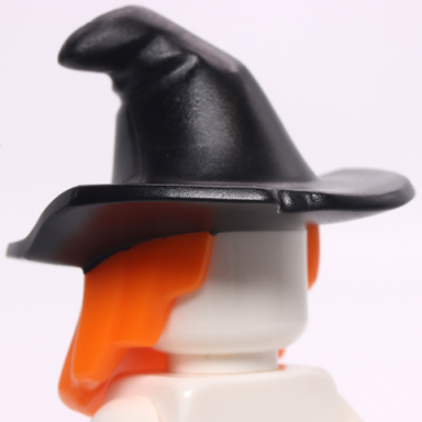orange minifigure hair combo hair with hat mid-length scraggly with molded black floppy witch hat pattern bam