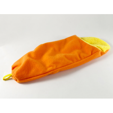 orange scala cloth sleeping bag rounded 24 x 10 with yellow lining and loop