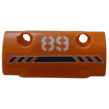 orange technic panel curved 7 x 3 with 2 pin holes through panel surface with white 89 and black stripes pattern sticker - set 42076